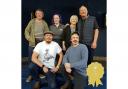 Founder of Green Jack Brewery, Tim Dunford, top left, at the ceremony with the successful top three breweries in CAMRA’s prestigious Champion Beer of Britain (CBOB) awards. Picture: David Heafield/CAMRA