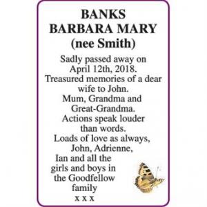 BARBARA MARY (nee Smith) BANKS