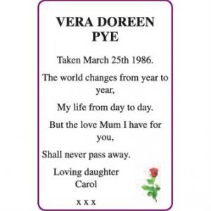 PYE VERA DOREEN