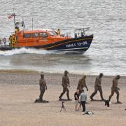 Lowestoft Lifeboat, police and coastguard rescue teams responded after a pile of clothing and personal items were found on the South Beach at Lowestoft. Picture: Mick Howes