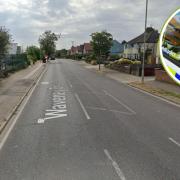 A stationary silver van parked on Waveney Drive in Lowestoft was damaged during a fail to stop collision that Suffolk Constabulary, inset, are investigating. Pictures: Google Images/Newsquest