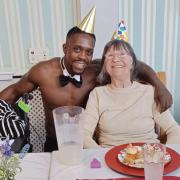 A butler in the buff surprised residents at a care home in the Lowestoft area - as three milestone birthdays were marked. Picture: The Dell Care Home