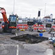 The sewer works and resurfacing led to the northbound closure of a lane on the A12 Station Square in Lowestoft. Picture: Mick Howes