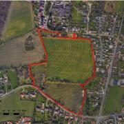 An aerial photo of the development area in red, with homes proposed for land to the north of Hall Lane, in Oulton. Picture: Cornerstone Planning Ltd