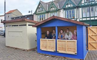 Mayor of Lowestoft Nasima Begum and Lowestoft town councillors at the official unveiling of the new kiosks in the Triangle Market area. Picture: Mick Howes