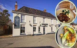 The Angel Inn in Wangford, with some of the tempting meals being served up as part of its special main meals offer that has been extended for another month. Pictures: Moss and Co