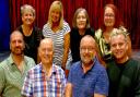 The Murder is Served cast, back row: Michelle Wilson, Wendy Takman, Toni Penson and Julia Rymer. Front row: Chris Moore, Andrew Liddon, Chris Darnell and Jon Marjoram.