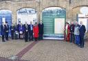 The unveiling of the new panel at Lowestoft railway station.