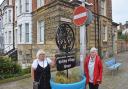 Wendy Dalton and Jacqui Hardie at the no entry sign on Waterloo Road in Kirkley, Lowestoft with one of the covered up arrows that previously pointed the way to the village shops - until a complaint was lodged. Picture: Mick Howes