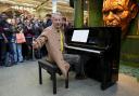 Jeff Goldblum gives a surprise piano performance to travellers at St Pancras International station in London (Lucy North/PA)