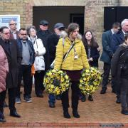 Crowds gathered at the Holocaust Memorial Day service at Lowestoft rail station in 2020.