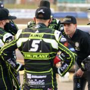 Ipswich team manager Ritchie Hawkins gives a pre-match team talk.