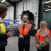 Labour's Shadow Business and Trade Secretary Jonathan Reynolds with Jess Asato, Labour’s parliamentary candidate for Lowestoft, as they meet James Cook, Chief Executive Officer of PCE Automations. Picture: Labour