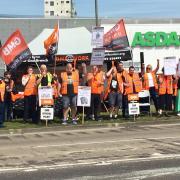 Workers at the Lowestoft Asda store on strike in May. Picture: Mick Howes