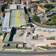 An aerial view of the demolition work at Battery Green car park