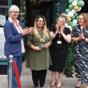 CEO at Access Community Trust, Emma Ratzer, Mayor of Lowestoft, Nasima Begum, manager Tracey McFee and Sarah Hancock, HR Director Sizewell C at the official unveiling of Sam's Wellbeing Hub & Café. Picture: Mick Howes