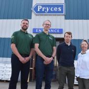 L-R: Matt Wooltorton and Ross Ovens of SPR, with Stuart Pryce and Joan Pryce, at the site of the new £8m development for ScottishPower Renewables currently occupied by RJ Pryce. Picture: Mick Howes