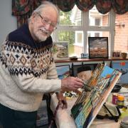 Ron Hemp, in his 90s, still painting each day at his home 'studio' in Pakefield, Lowestoft. Picture: Mick Howes