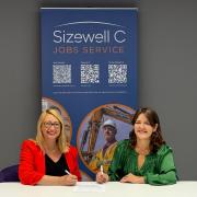 Lowestoft MP Jess Asato and Julia Pyke sign jobs pledge for Lowestoft. Picture: Sizewell C