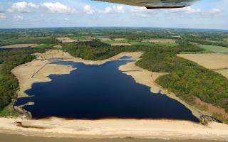 Emergency works are continuing. Benacre Broad as captured by aerial photographer Mike Page on May 5. Picture: Mike Page