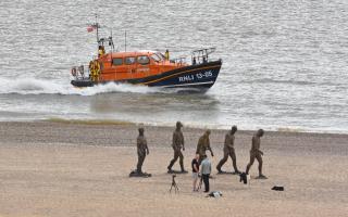 Lowestoft Lifeboat, police and coastguard rescue teams responded after a pile of clothing and personal items were found on the South Beach at Lowestoft. Picture: Mick Howes