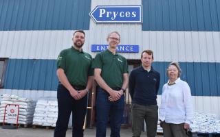 L-R: Matt Wooltorton and Ross Ovens of SPR, with Stuart Pryce and Joan Pryce, at the site of the new £8m development for ScottishPower Renewables currently occupied by RJ Pryce. Picture: Mick Howes