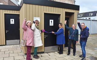 Mayor of Lowestoft Nasima Begum and Lowestoft town councillors at the official unveiling of the upgraded Triangle Market public toilets in Lowestoft. Picture: Mick Howes