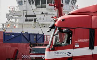 Peterson Energy Logistics at the Port of Lowestoft with Dina Supporter - Sofia Wind Farm Cargo. Picture: Colin Turner