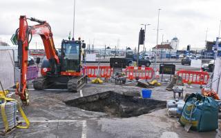 The sewer works and resurfacing led to the northbound closure of a lane on the A12 Station Square in Lowestoft. Picture: Mick Howes