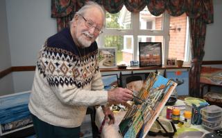 Ron Hemp, in his 90s, still painting each day at his home 'studio' in Pakefield, Lowestoft. Picture: Mick Howes