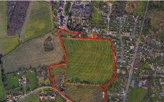 An aerial photo of the development area in red, with homes proposed for land to the north of Hall Lane, in Oulton. Picture: Cornerstone Planning Ltd