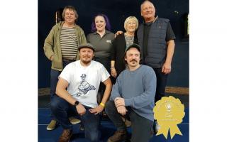 Founder of Green Jack Brewery, Tim Dunford, top left, at the ceremony with the successful top three breweries in CAMRA’s prestigious Champion Beer of Britain (CBOB) awards. Picture: David Heafield/CAMRA